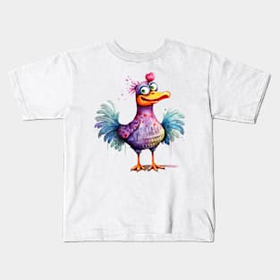 Whimsical Cute Happy Multicolored Bird Kids T-Shirt